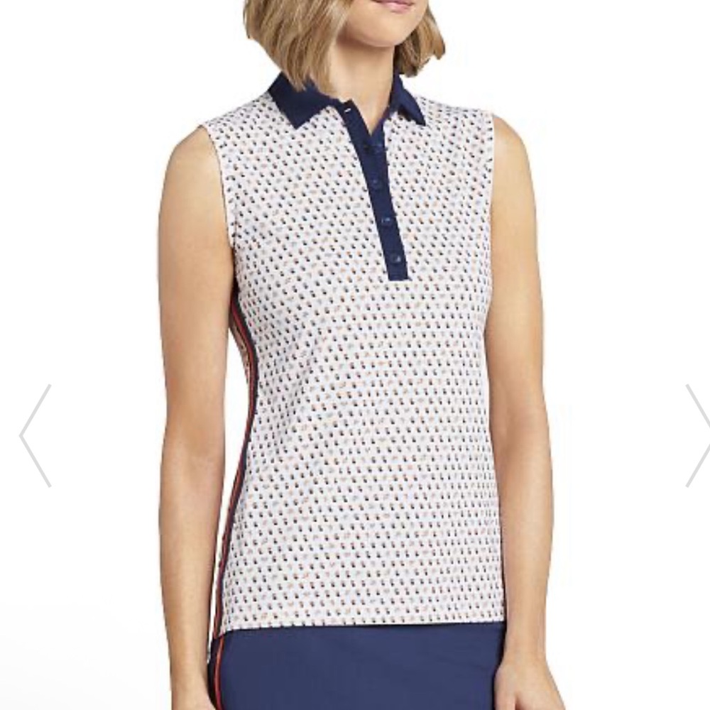 NWT Women's Peter Millar Perfect Fit Navy White Sleeveless Golf Shirt XL - Picture 10 of 10